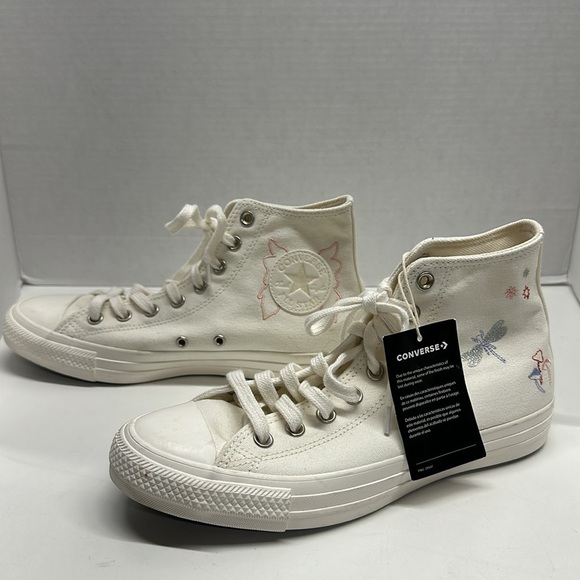 Converse Chuck Taylor High Top Sneakers Shoes Embroidered Dragonfly White New 10 - Picture 5 of 8